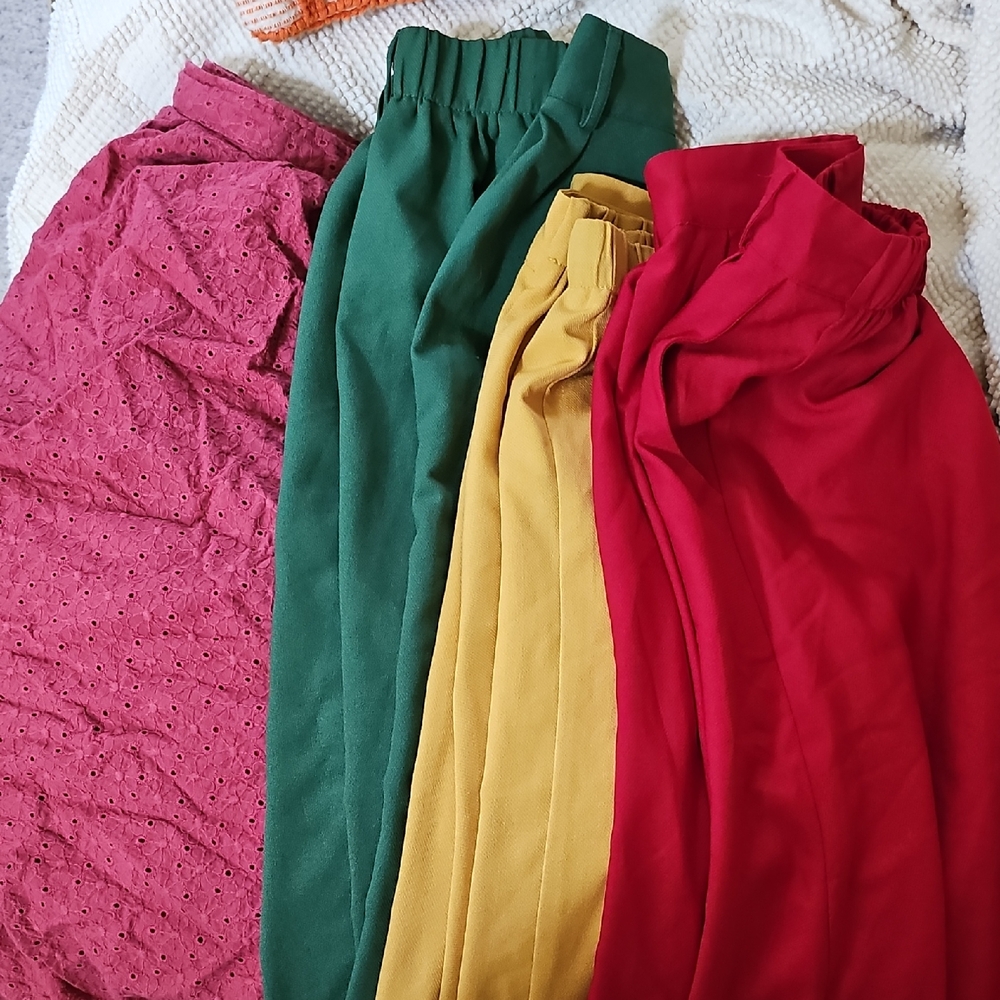 1x/2x Modcloth Colorful Skirt Set - Mauve, Red, Green, & Yellow